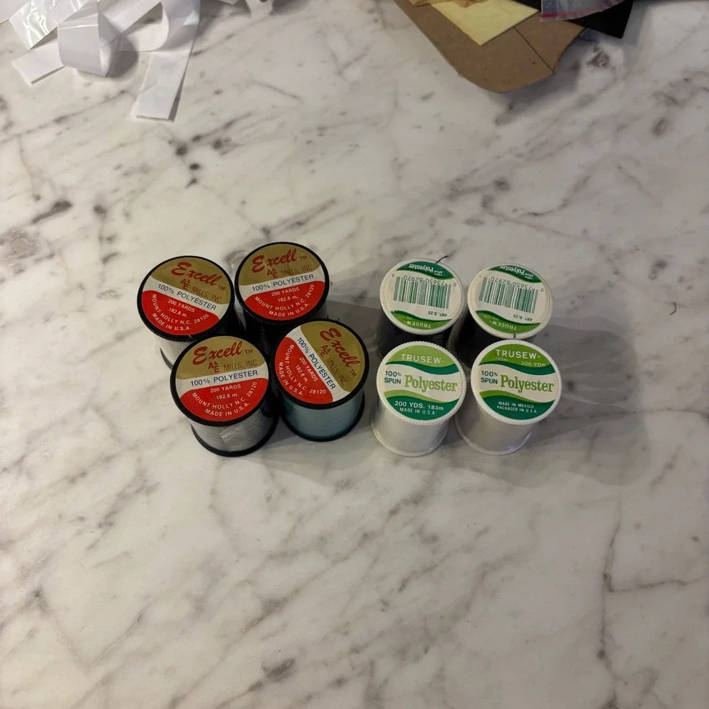 NEW Vintage Sewing Thread Lot 8 Spools Excell A&E Mills Trusew PolyesterNavyTeal
